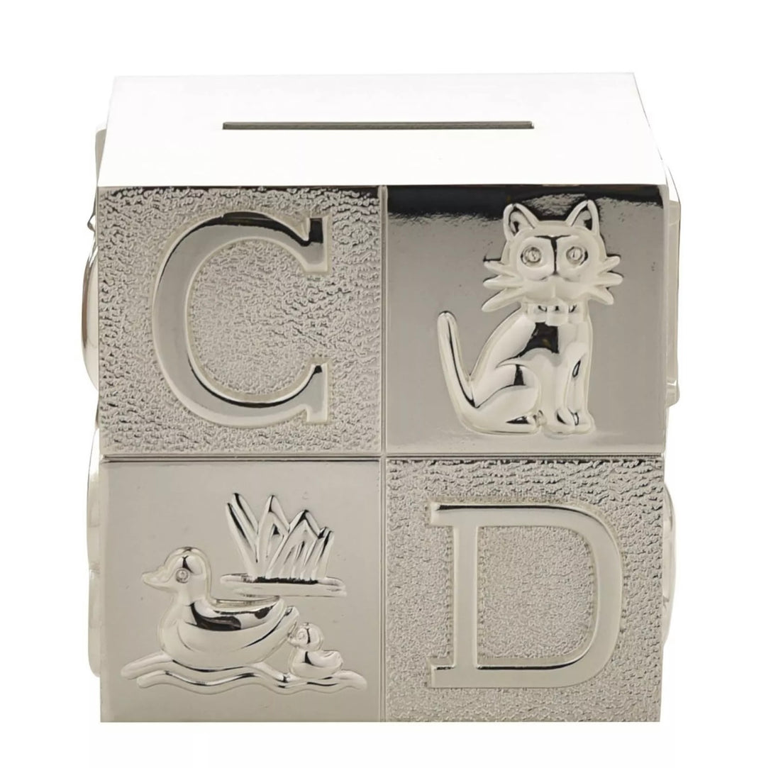 SILVER PLATED ABC CUBE MONEY BOX
