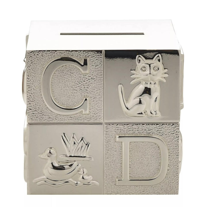 SILVER PLATED ABC CUBE MONEY BOX