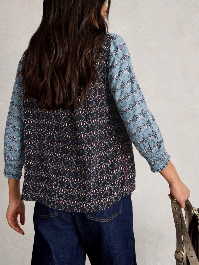 BLUE MULTI MAY MIXED PRINT TOP