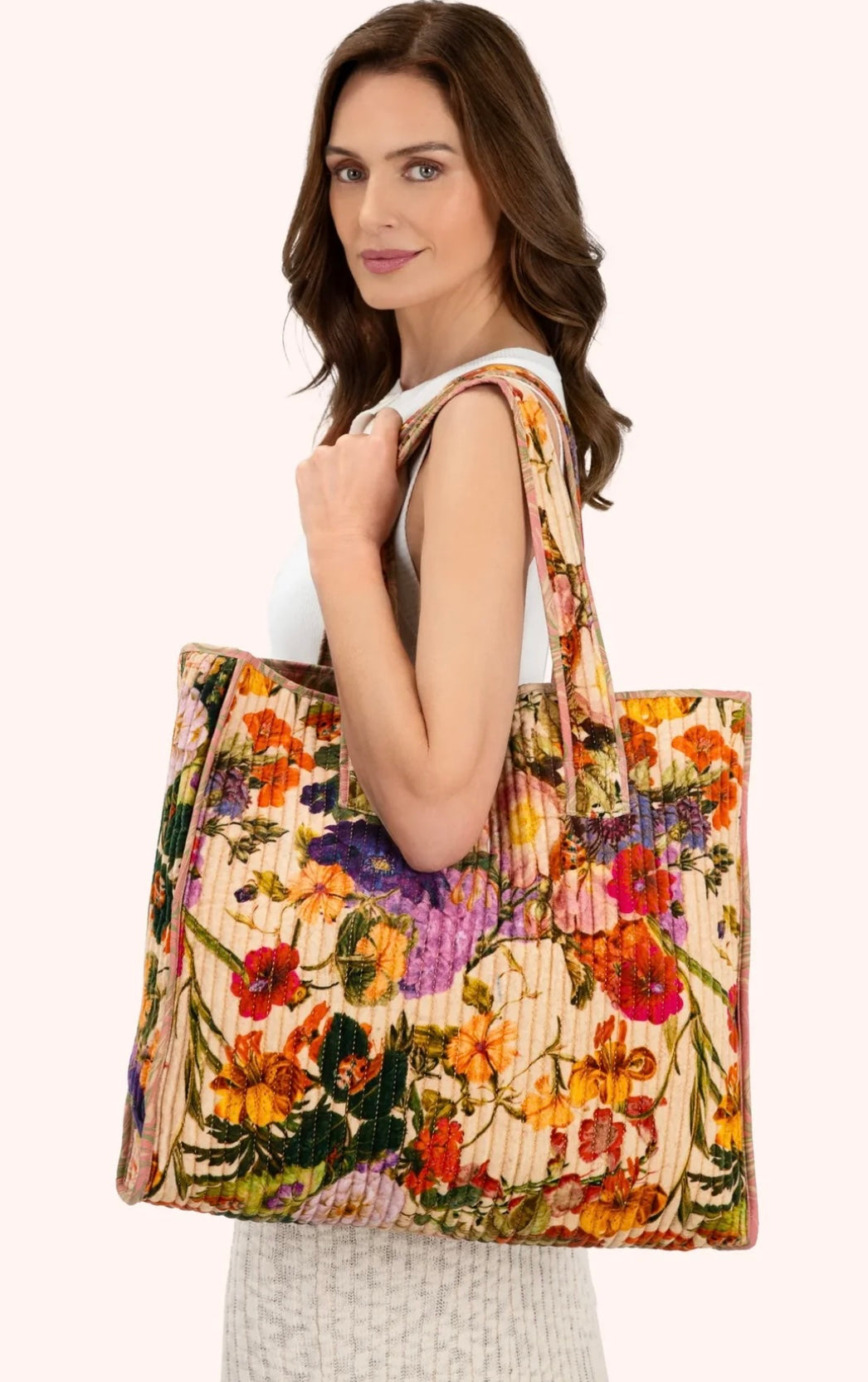 CREAM POSY LUX VELVET TOTE BAG