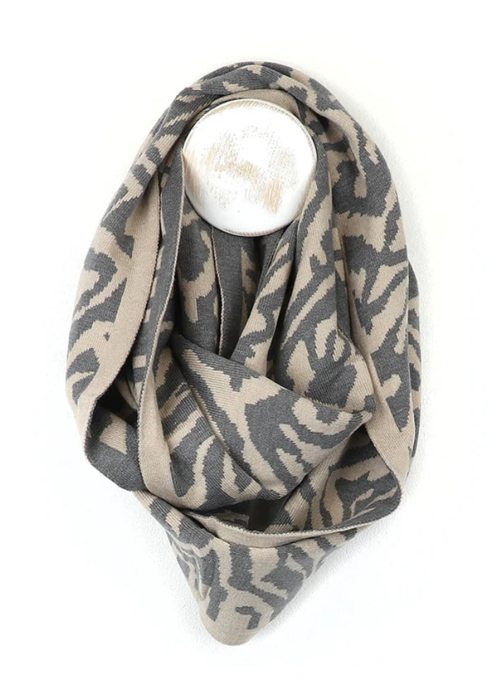 GREY & OATMEAL ANIMAL STRIPE SNOOD