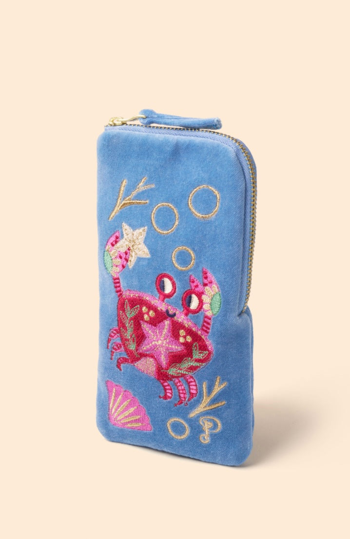 CORNFLOWER SEAFARING CRAB VELVET CARD HOLDER