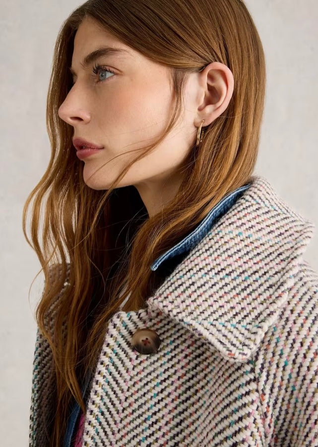 IVORY MULTI KELSEY WOOL BLEND TEXTURED COAT