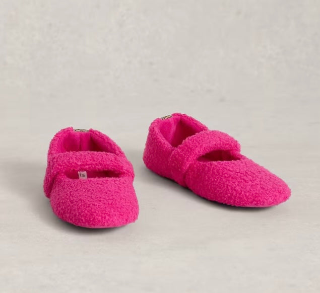 BRIGHT PINK BORG MARY JANE SLIPPER