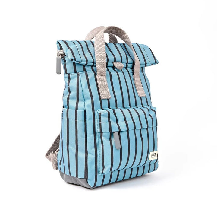 CANFIELD B SMALL RECYCLED CANVAS BLUE STRIPE BACKPACK