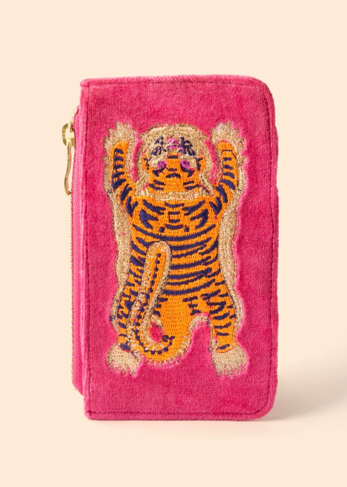 FUCHSIA IKAT TIGER VELVET CARD HOLDER