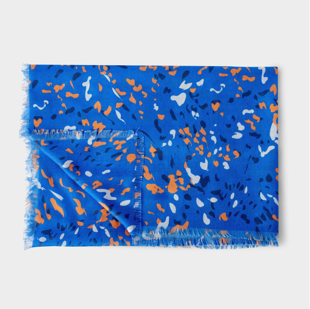 TERRAZZO PRINTED SCARF IN COBALT BLUE AND ORANGE