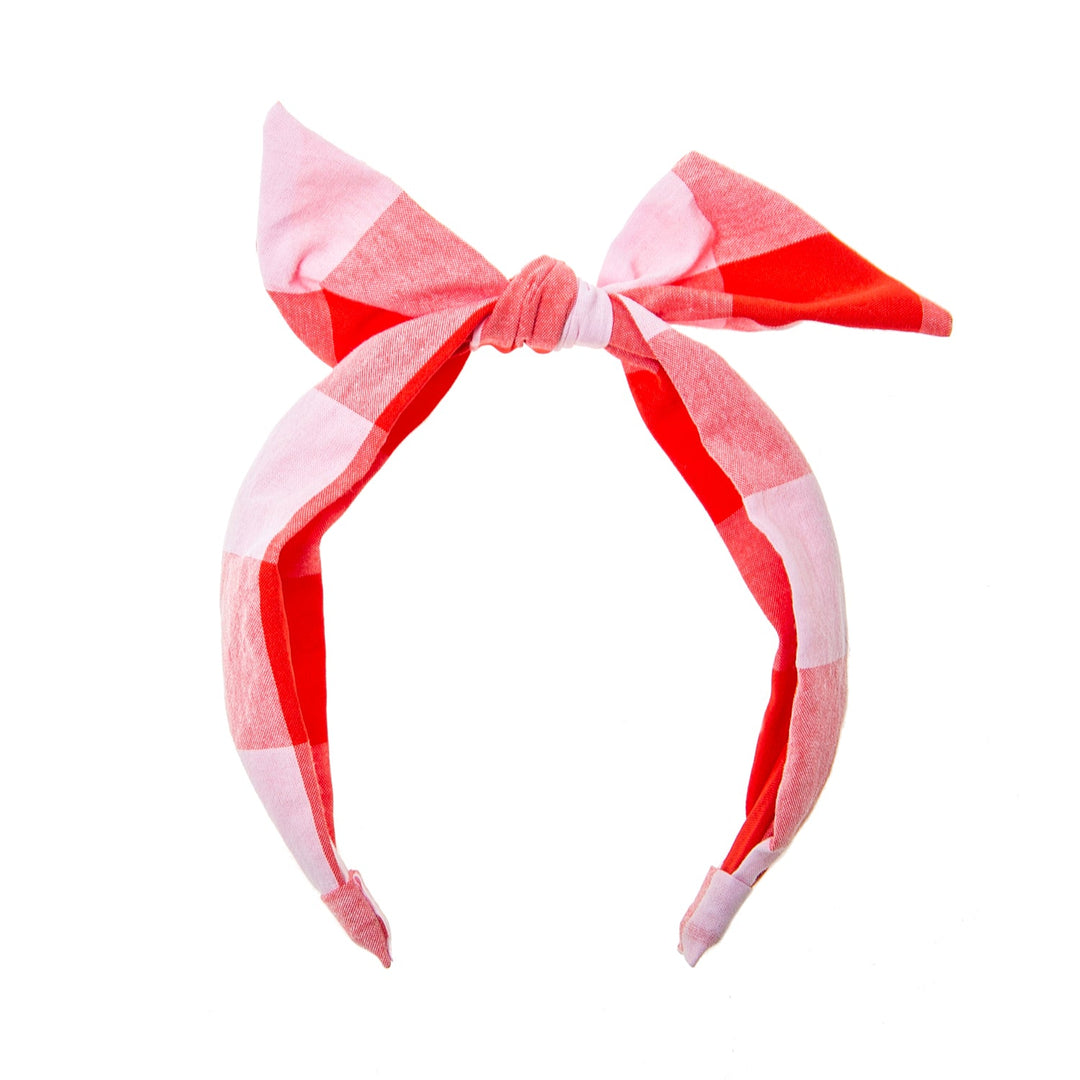 RED CHECK TIE HEADBAND
