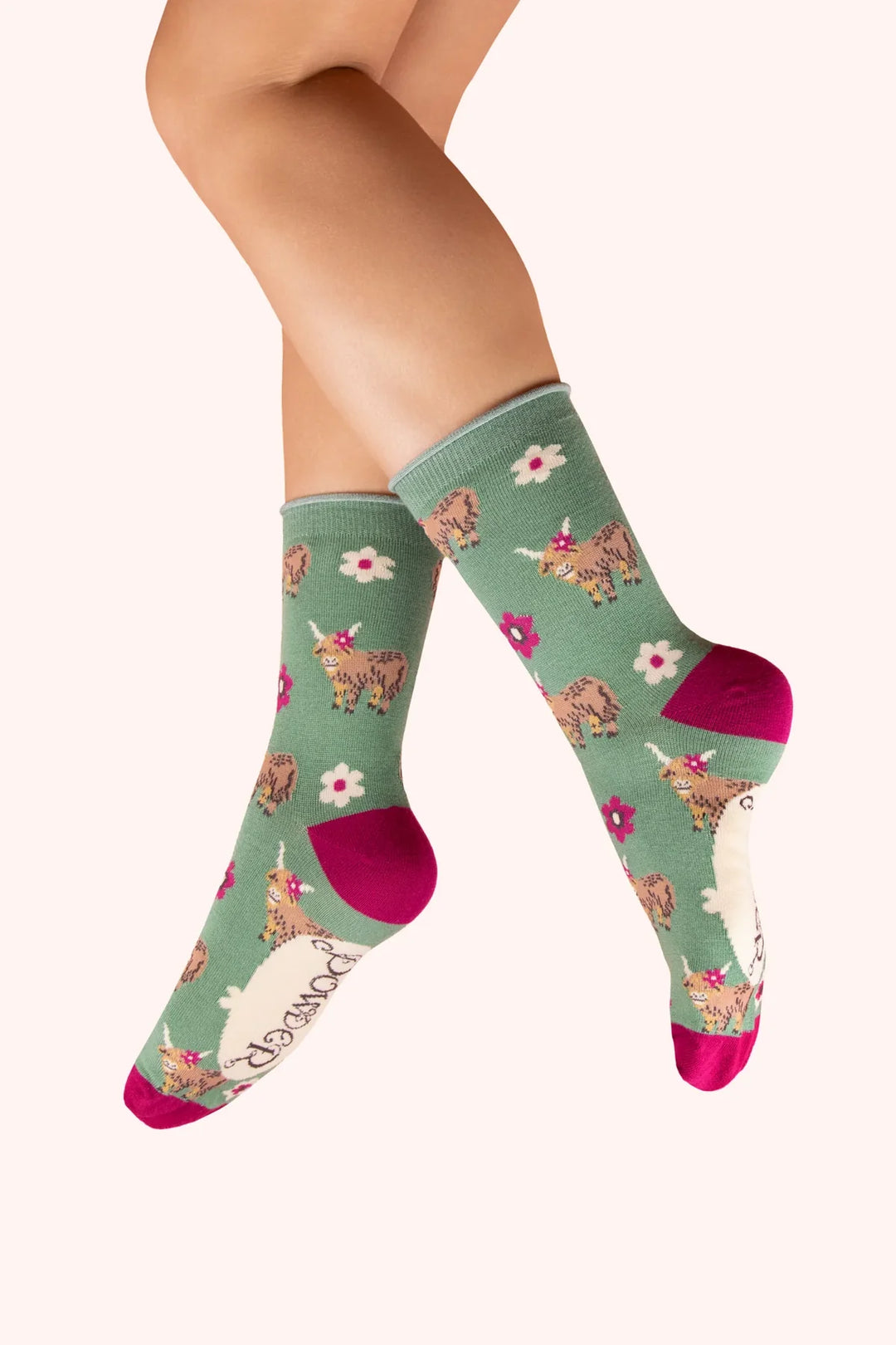 ANKLE SOCK HIGHLAND COWS FERN