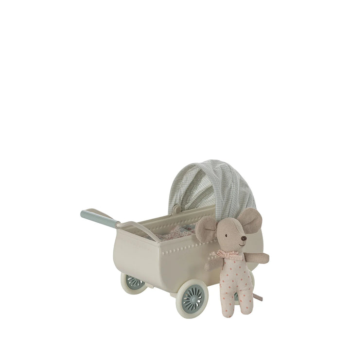 PRAM WITH BABY MOUSE MINT