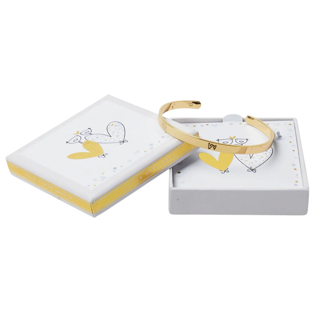 TWO HEARTS & BIRDS GOLD BANGLE