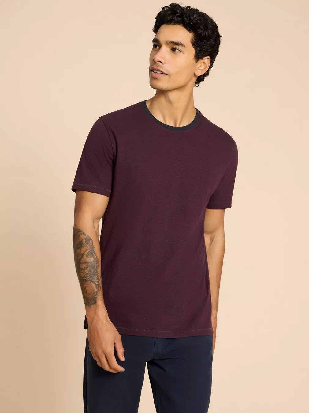 PLUM MULTI ABERSOCH STRIPE SHORT SLEEVE TEE