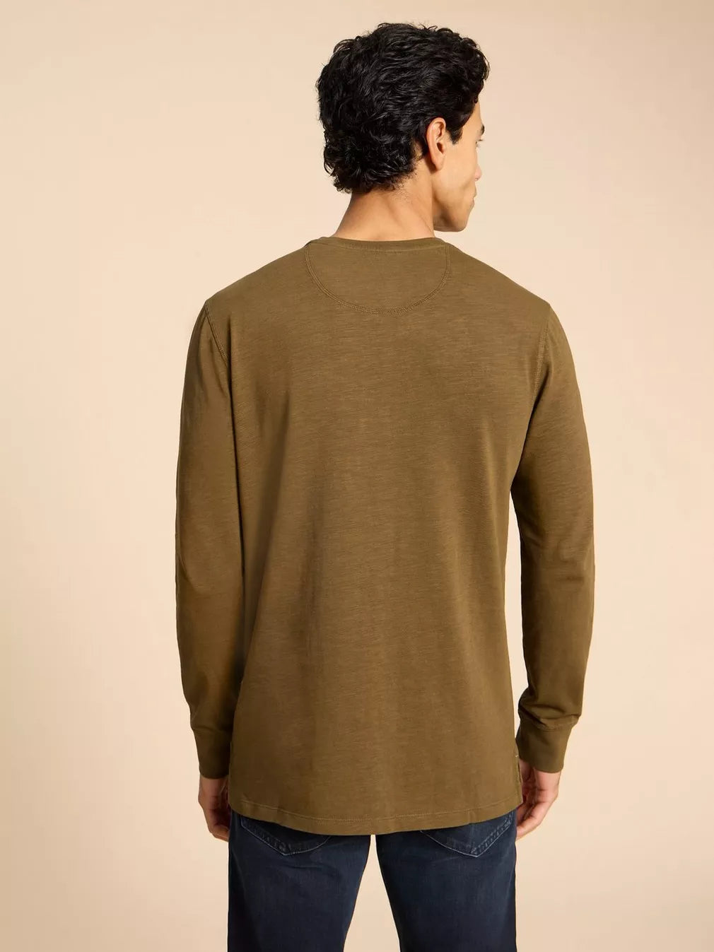 KHAKI GREEN NEWTON LONG SLEEVE HENLEY TOP