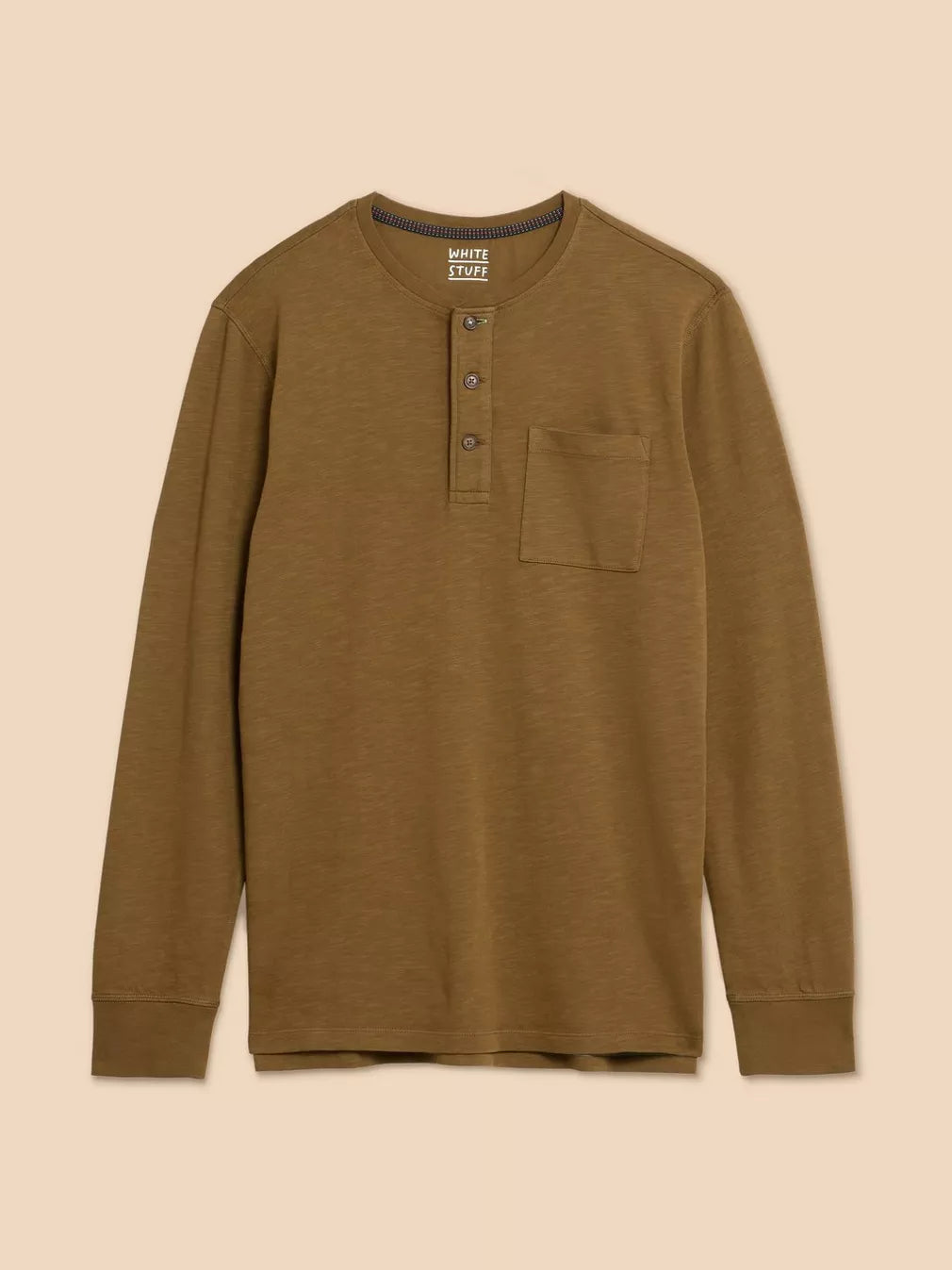 KHAKI GREEN NEWTON LONG SLEEVE HENLEY TOP