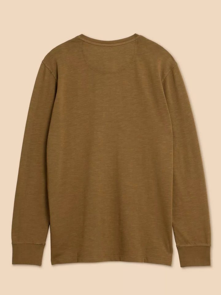 KHAKI GREEN NEWTON LONG SLEEVE HENLEY TOP