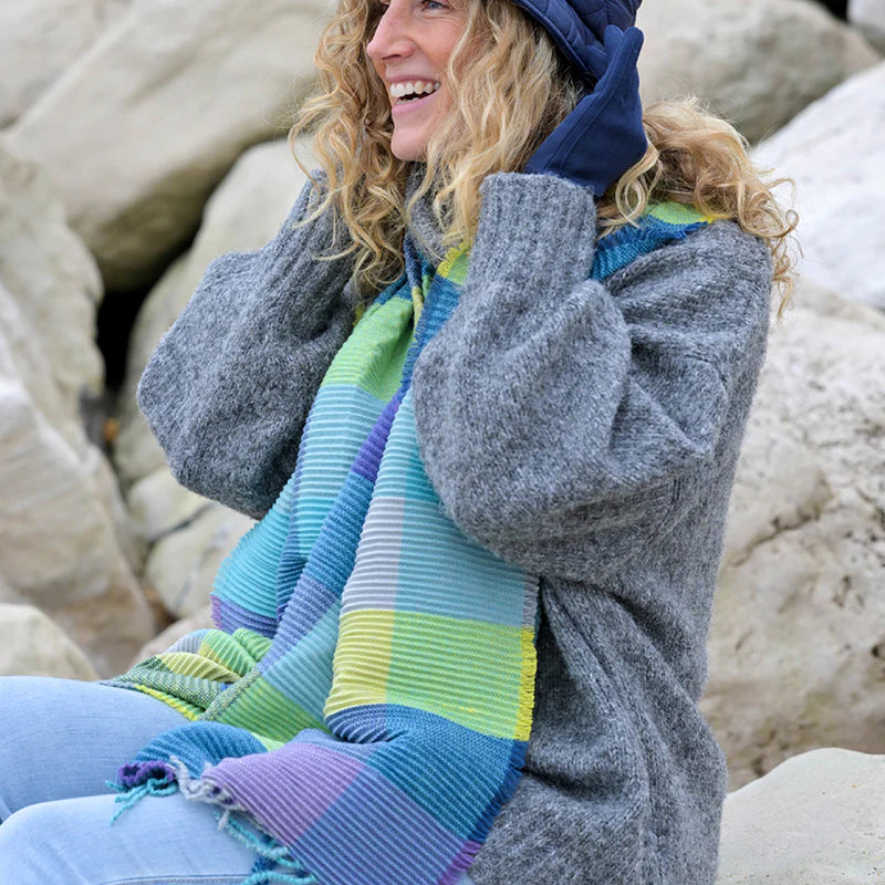 BLUE & GREEN MIX CRINKLE CHECK SCARF