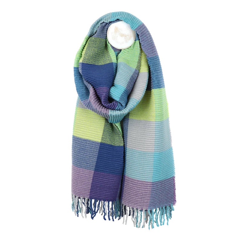 BLUE & GREEN MIX CRINKLE CHECK SCARF
