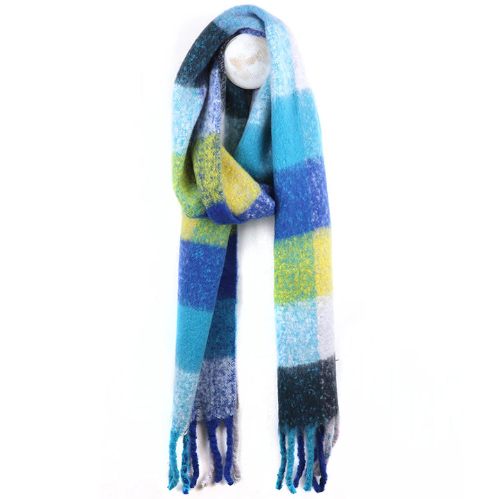 BLUE & YELLOW MIX CHUNKY CHECK SCARF