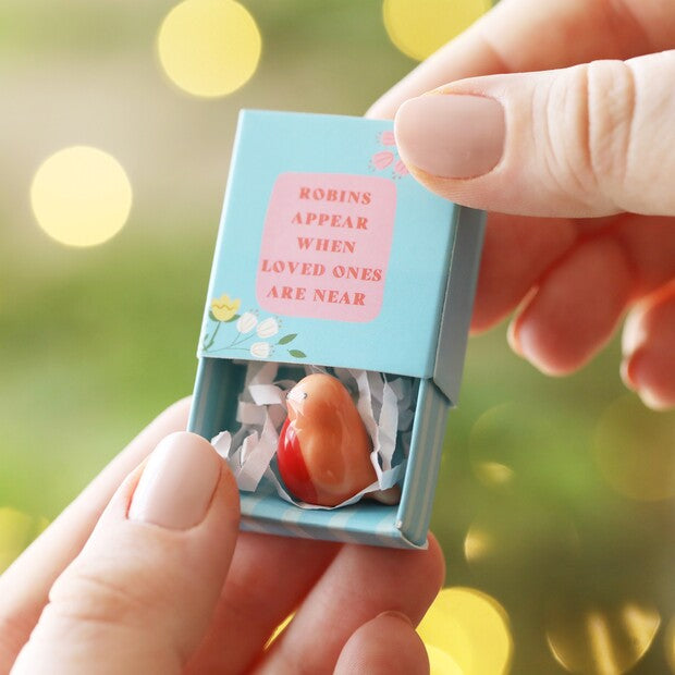 TINY MATCHBOX CERAMIC ROBIN TOKEN