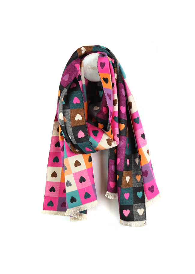 PINK HEART CHEQUERBOARD PRINT SCARF