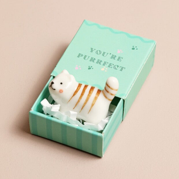 TINY MATCHBOX CAT CERAMIC TOKEN