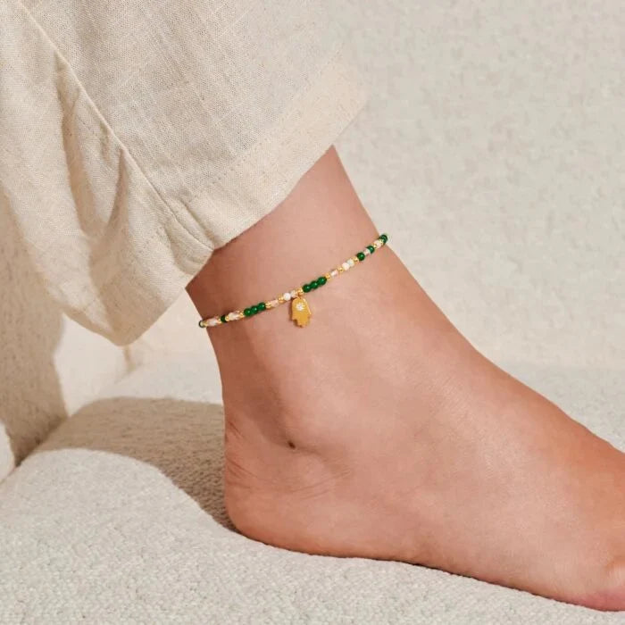 HAMSA HAND GREEN GEMSTONE ANKLET