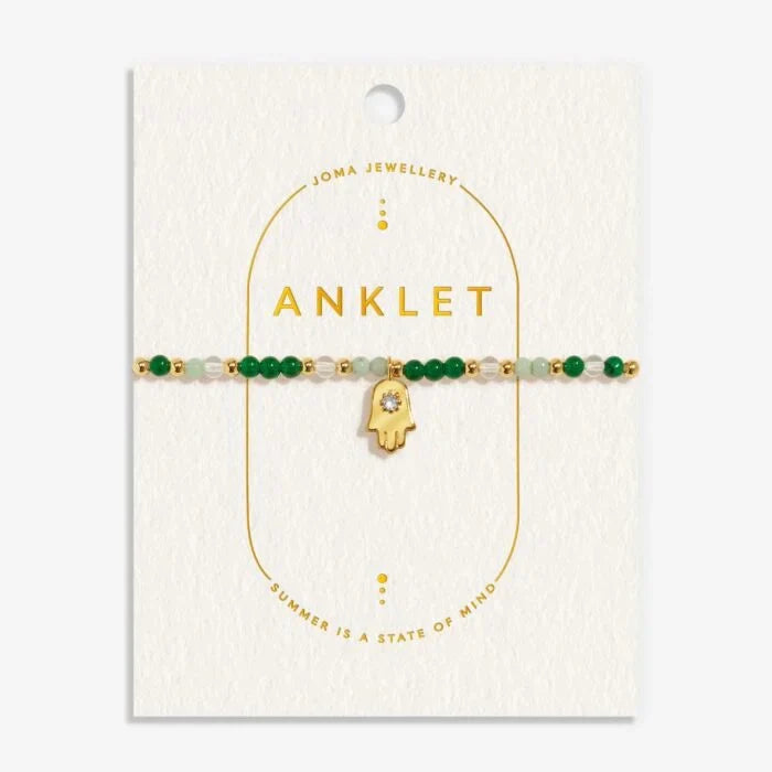 HAMSA HAND GREEN GEMSTONE ANKLET