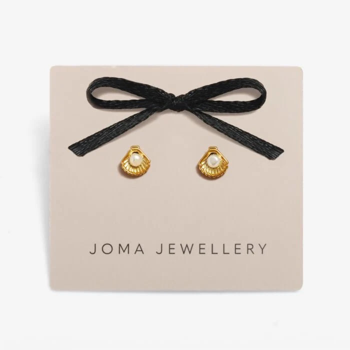 LOVED BY YOU PEARL SHELL GOLD PLATED STUD EARRINGS