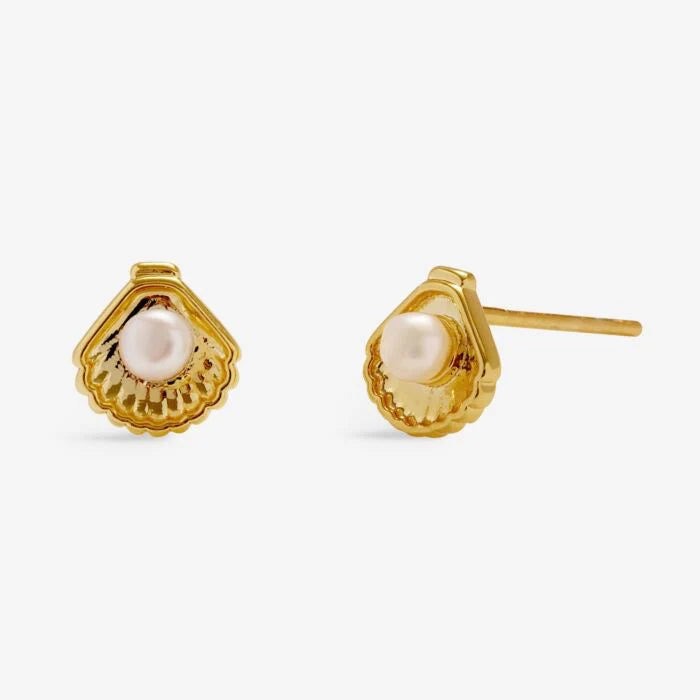 LOVED BY YOU PEARL SHELL GOLD PLATED STUD EARRINGS