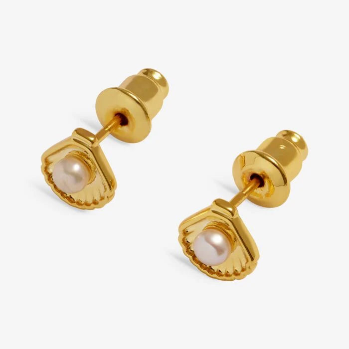 LOVED BY YOU PEARL SHELL GOLD PLATED STUD EARRINGS