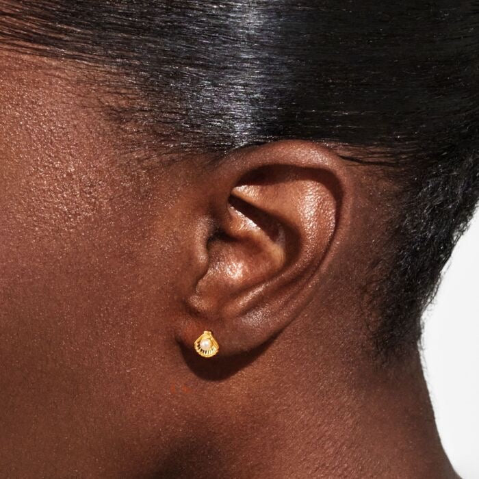 LOVED BY YOU PEARL SHELL GOLD PLATED STUD EARRINGS