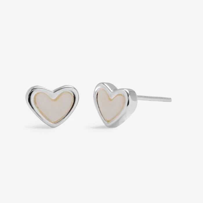 LOVED BY YOU MOTHER OF PEARL HEART SILVER PLATED STUD EARRINGS