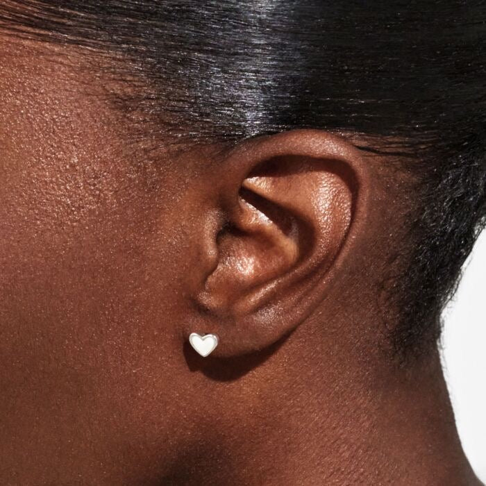 LOVED BY YOU MOTHER OF PEARL HEART SILVER PLATED STUD EARRINGS