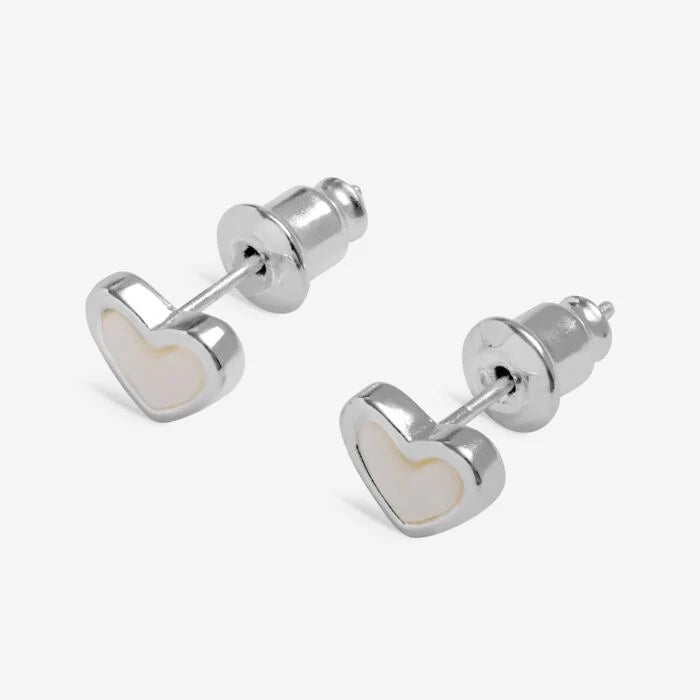 LOVED BY YOU MOTHER OF PEARL HEART SILVER PLATED STUD EARRINGS