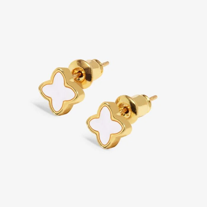 LOVED BY YOU MOTHER PEARL CLOVER GOLD PLATED ATUD EARRINGS