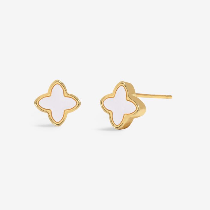 LOVED BY YOU MOTHER PEARL CLOVER GOLD PLATED ATUD EARRINGS