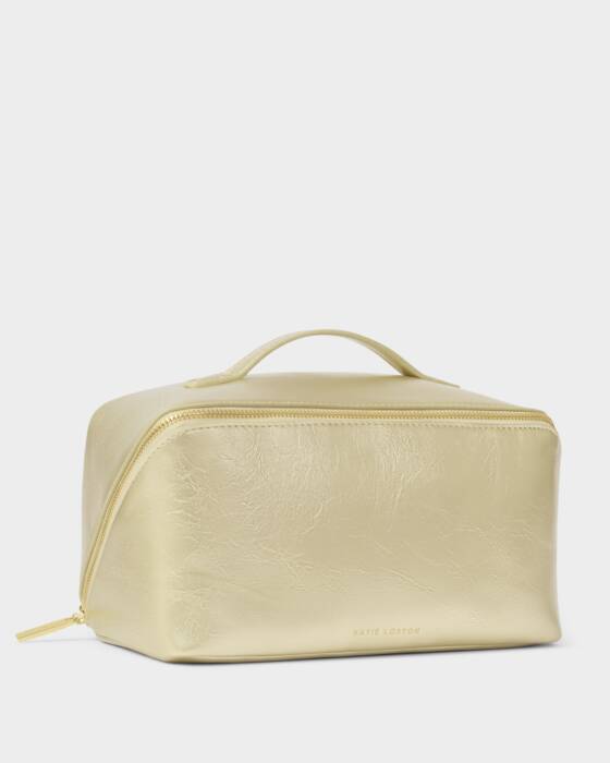 LARGE PATENT CRACKLE GOLD FOLD-OUT MAKEUP & WASH BAG