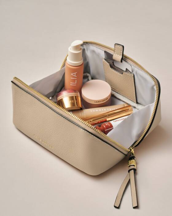 FOLD OUT MIRROR MAKE UP BAG LIGHT TAUPE