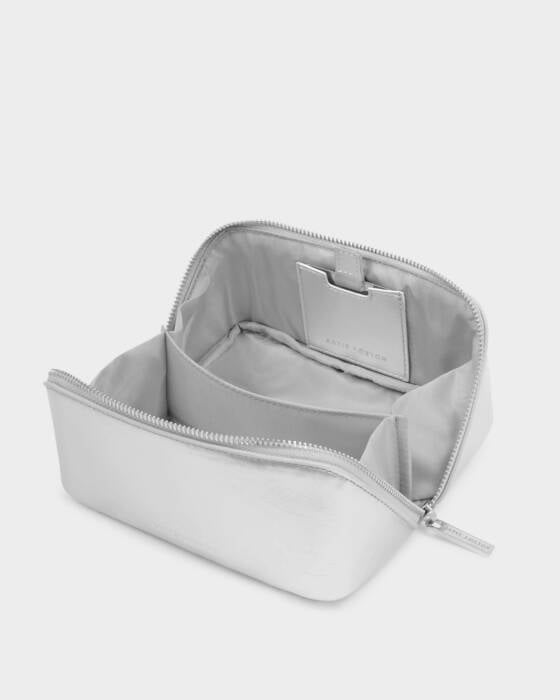 SILVER PATENT CRACKLE FOLD-OUT MAKE UP BAG