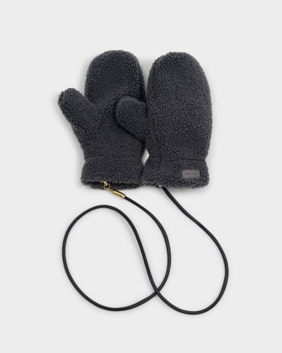 TEDDY MITTENS WITH CORD CHARCOAL