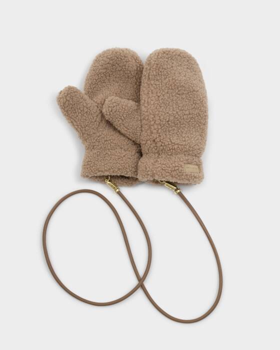 TEDDY MITTENS WITH CORD TAN
