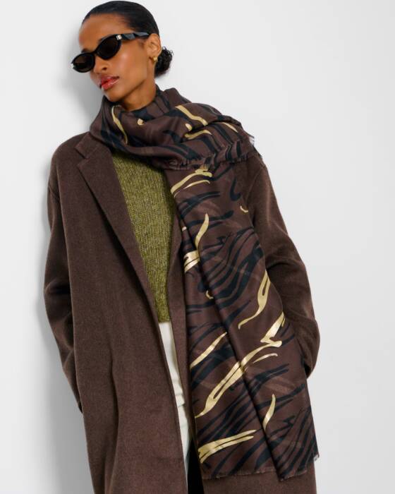 ZEBRA PRINTED FOIL SCARF CHOCOLATE