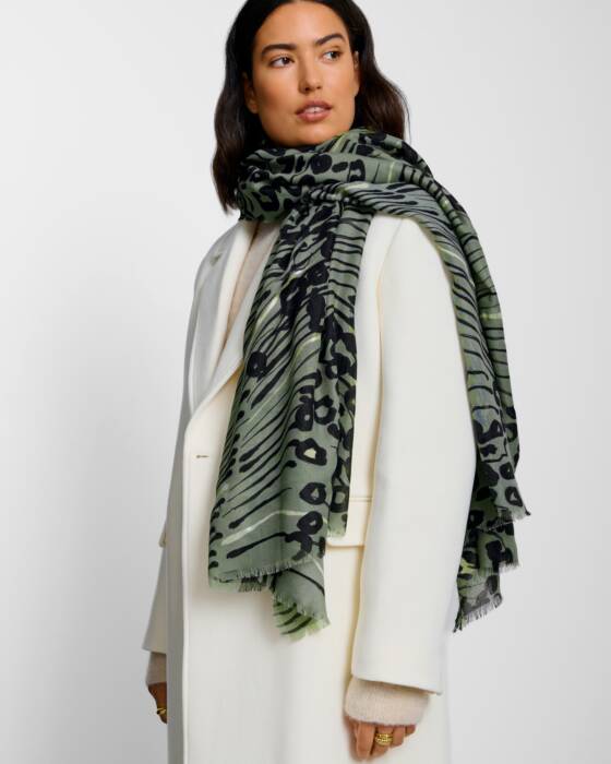 ABSTRACT ANIMAL PRINT FOIL SCARF KHAKI