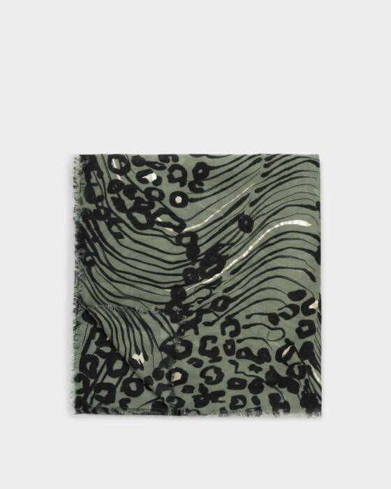 ABSTRACT ANIMAL PRINT FOIL SCARF KHAKI