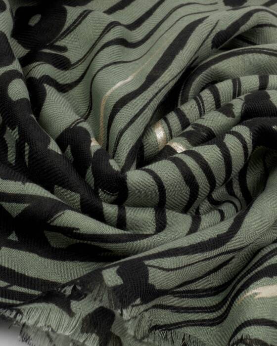 ABSTRACT ANIMAL PRINT FOIL SCARF KHAKI