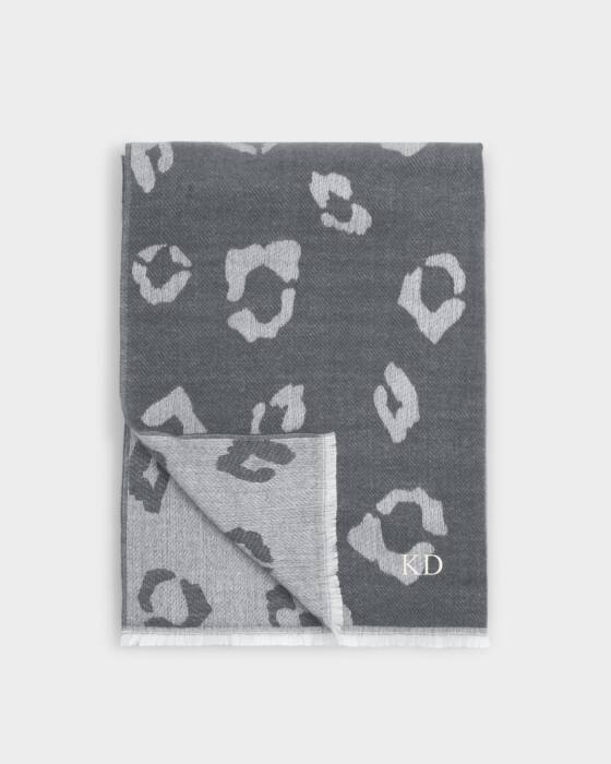 LEOPARD PRINT BLANKET SCARF CHARCOAL