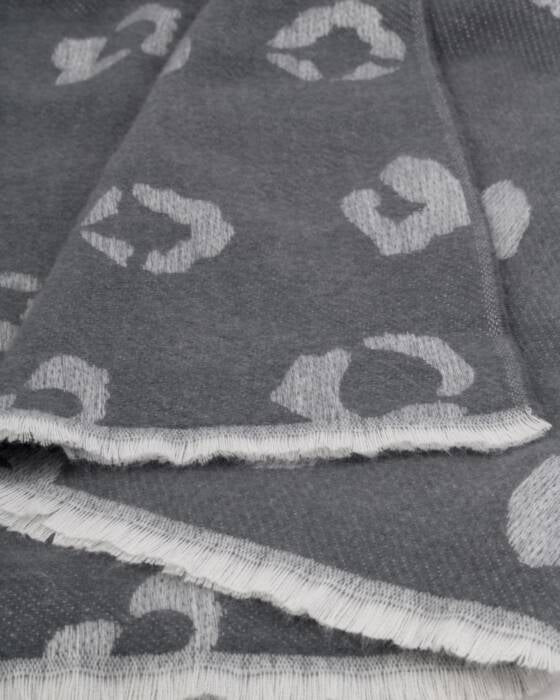 LEOPARD PRINT BLANKET SCARF CHARCOAL