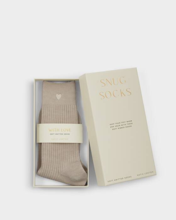 GIFT BOXED SNUG HEART SOCKS TAUPE