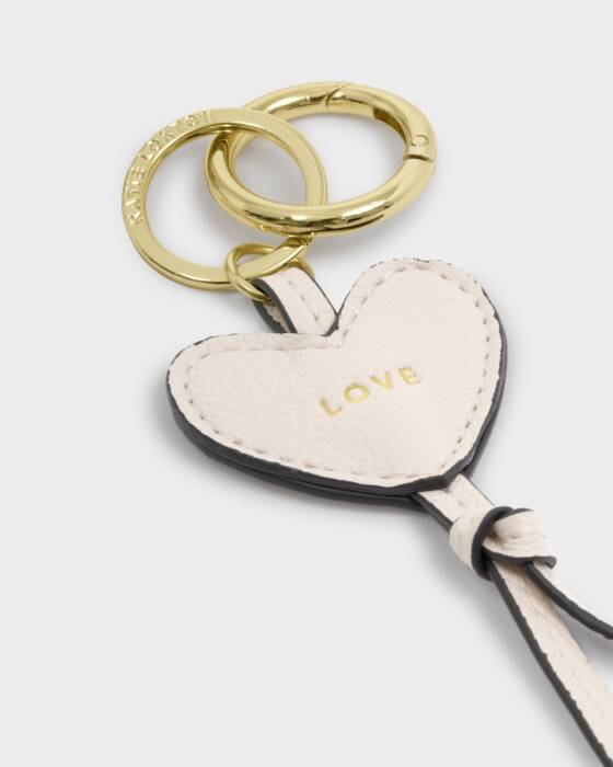 LOVE HEART BAG CHARM KEYRING OFF WHITE