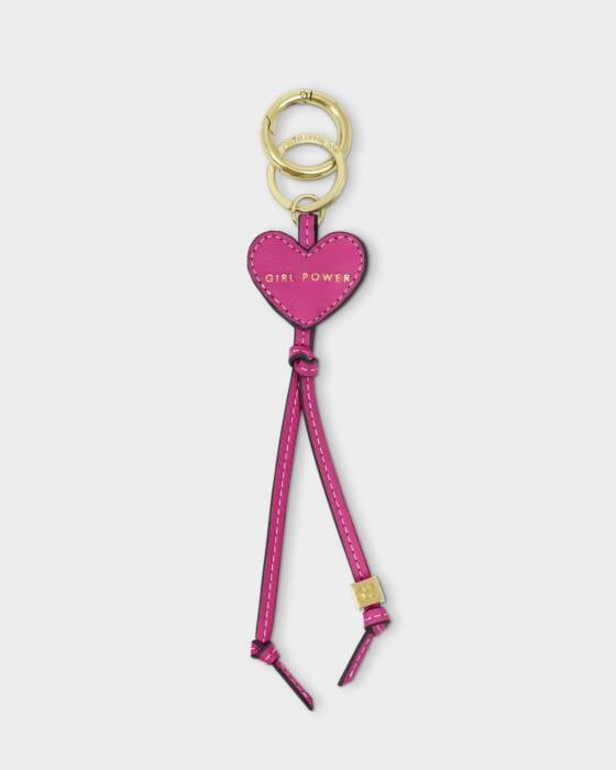 GIRL POWER HEART BAG CHARM KEYRING PINK